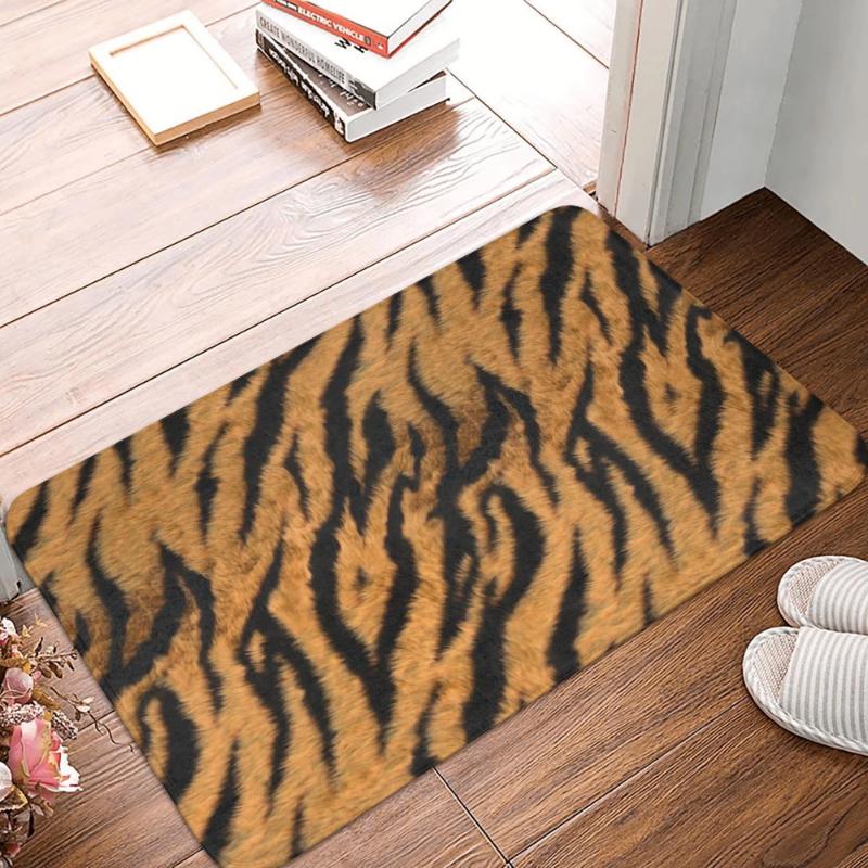 Siberian Tiger Fur Pattern Doormat, Realistic Wild Animal Print Anti-Slip Mat for Kitchen Bathroom Living Room Entrance Floor
