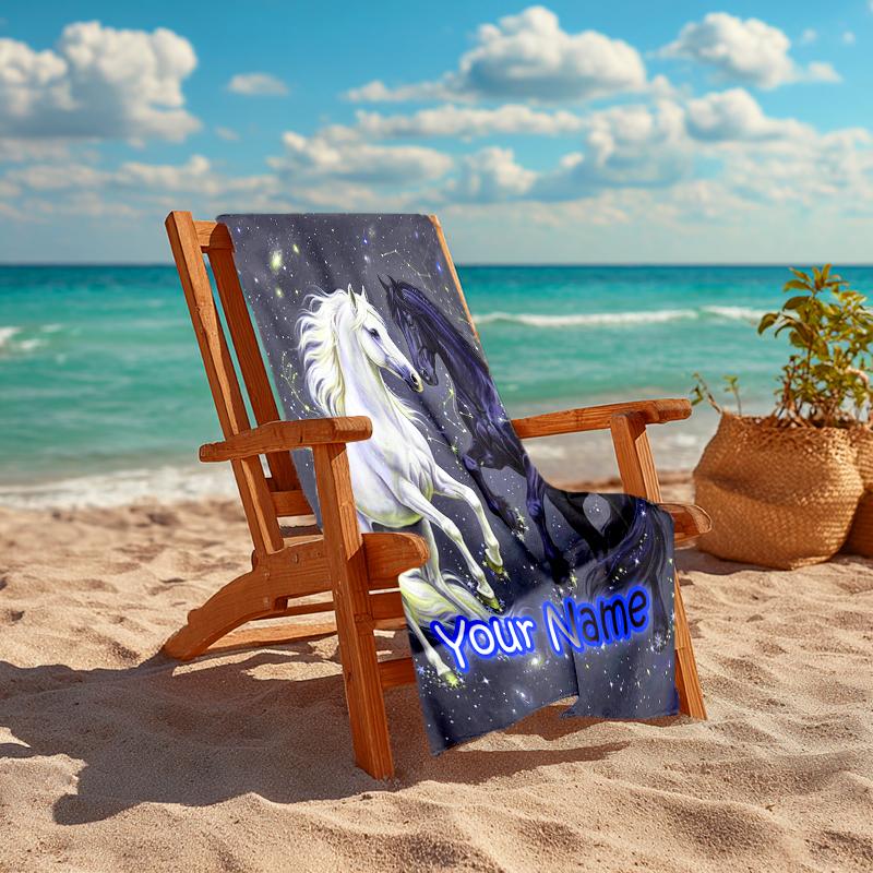 1PC Custom Name "Galactic Horse Dance" Beach Towel Highly Absorbent And Sand-Resistant Towel for Swimming, Pool, Yoga, And Travel Lightweight
