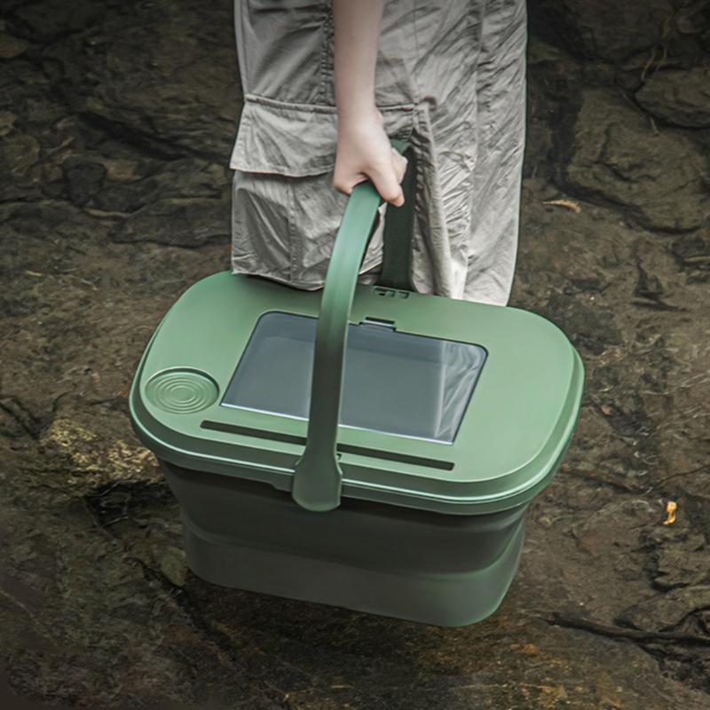 Multifunctional Folding Picnic Bucket With Lid Portable Camping Table Outdoor Travel Food Fruit Water Storage Container
