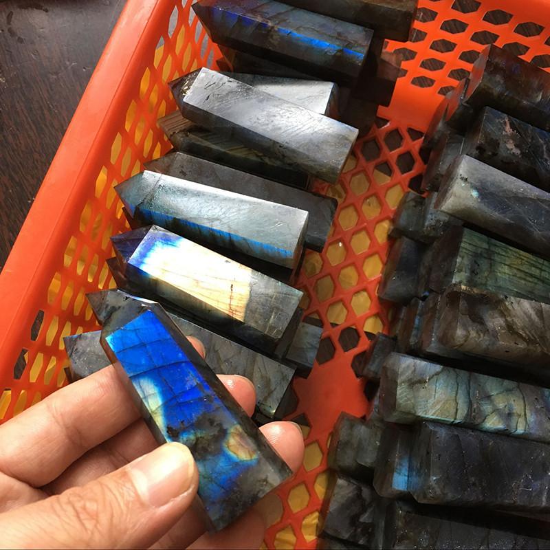 Premium Natural Labradorite Quartz Obelisk Crystal Wand For Unique Healing Decor