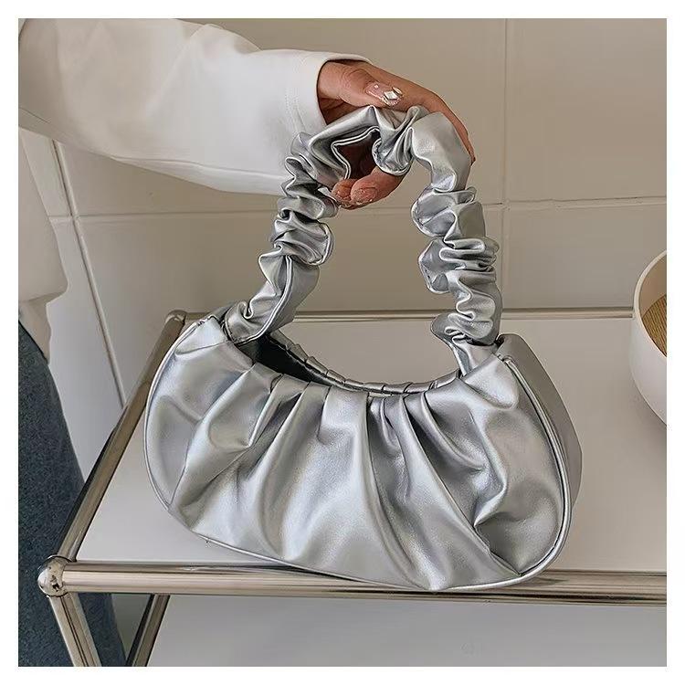 Korean One-Shoulder Pleated Dumpling Tote Bag 28*7*15 cm серебряный