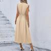 Women's Fashion Casual -Color Waist-Tied Long Sleeveless Dress
