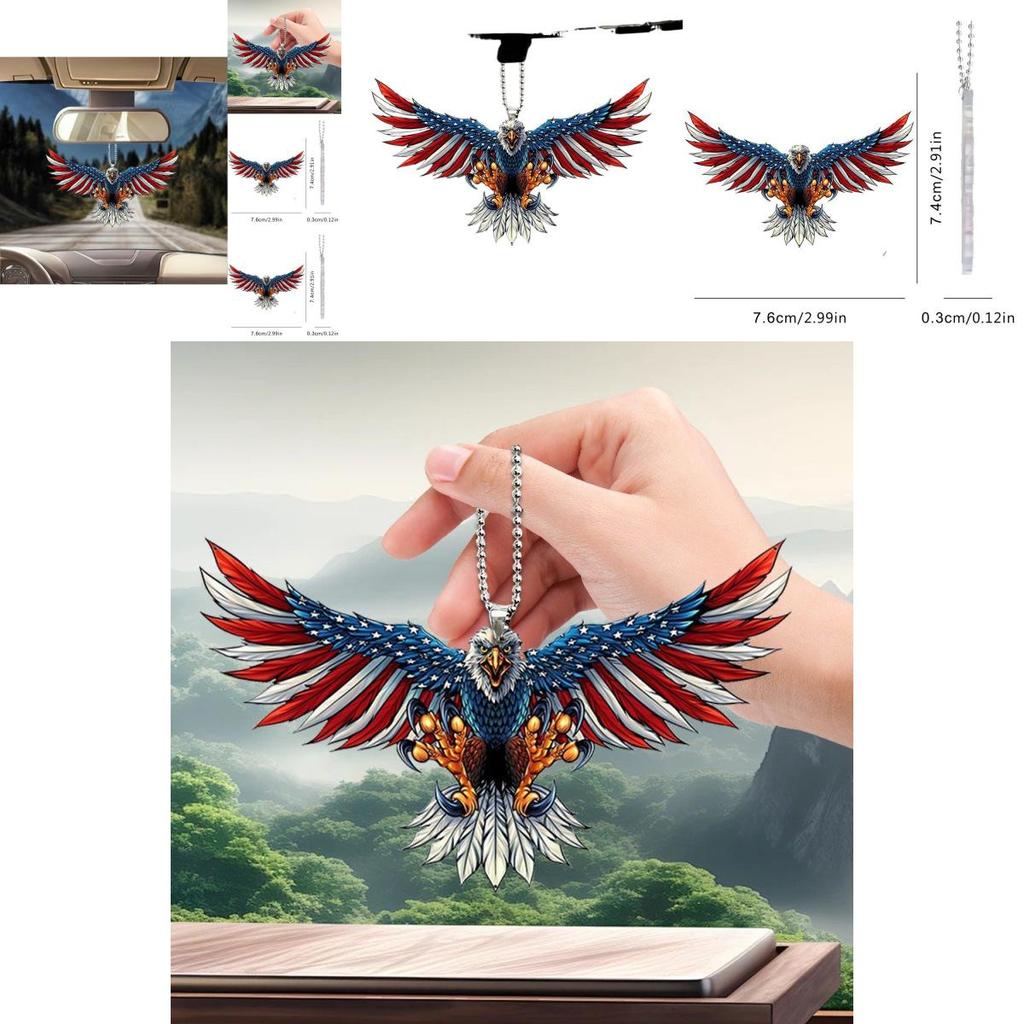 Unique 2d American Flag Eagle Car Interior Rearview Mirror Keychain Decoration