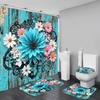 4Pcs Shower Curtain Set with Non-Slip Bath Mat, Toilet Lid Cover, Contour Rug & 12 Hooks, Bathroom