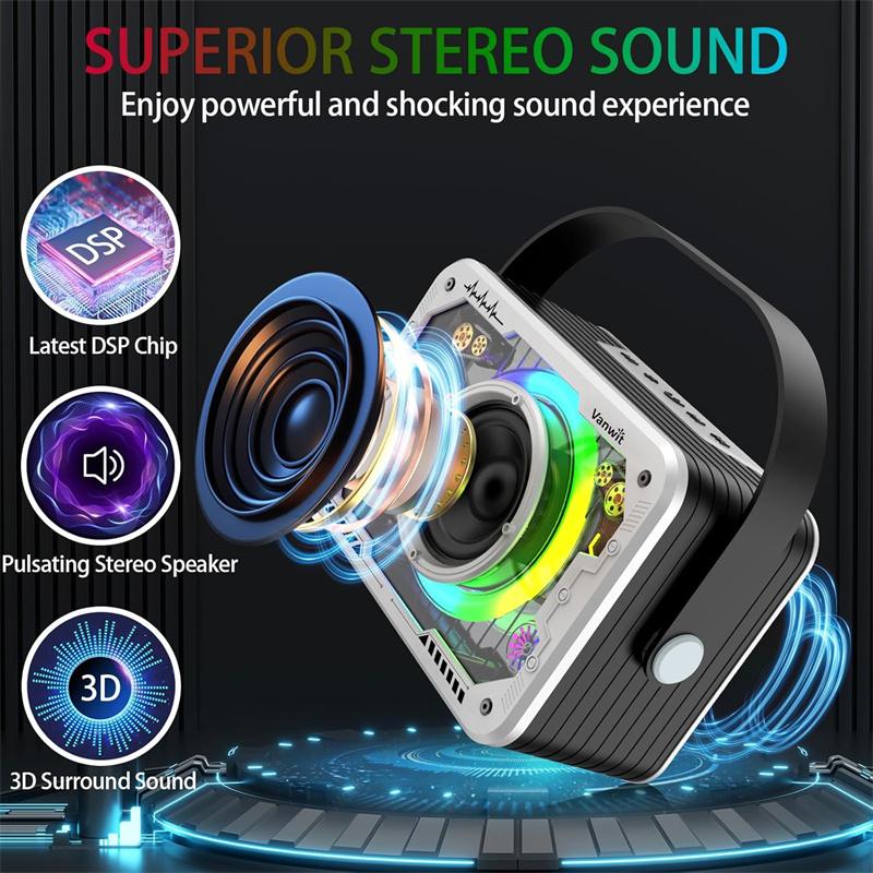 Transparent Mecha Rgb Light Bluetooth Speaker, All-In-One Portable Speaker With Disco Lights, Supports Aux/Usb/Tf For Home Party