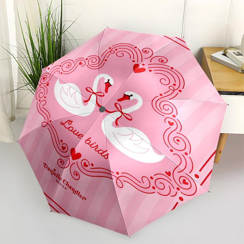 1pc Love Birds Swan Design Valentine's Day Umbrella with Plastic Handle,Suitable for All Seasons Home Travel Outdoor Umbrellaptys31031