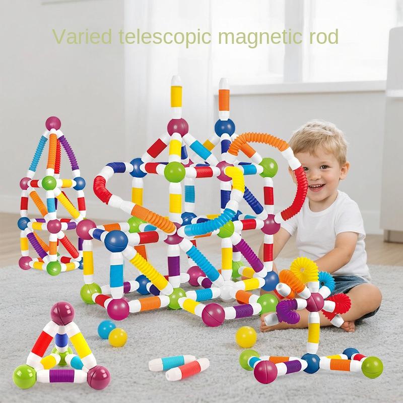 Non-Toxic Childrens Magnetic Building Set Soft Grip Versatile And Scalable Magnetic Rod Blocks Early Education Puzzle Stem Sensory Toy
