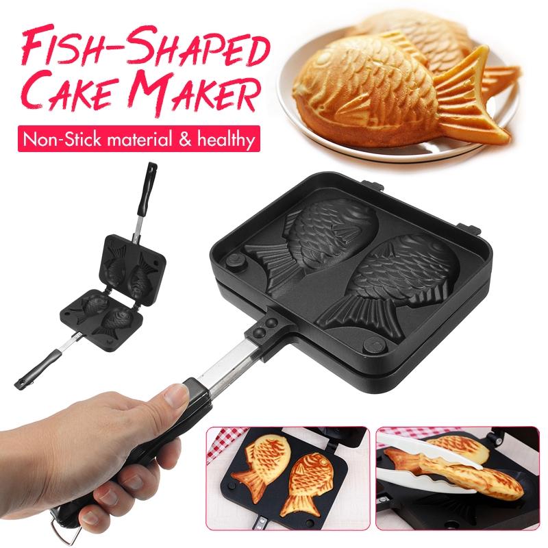 Taiyaki giapponese antiaderente a forma di pesce Bakeware Waffle Pan Maker 2 stampi Strumenti per la cottura della torta