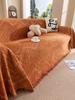 Toalla de Sofá de Chenilla Naranja Otoñal para la Sala de Estar, Decoración del Hogar de Estilo Nórdico con Bordes de Borlas, Juego de Sofá de Tres Plazas