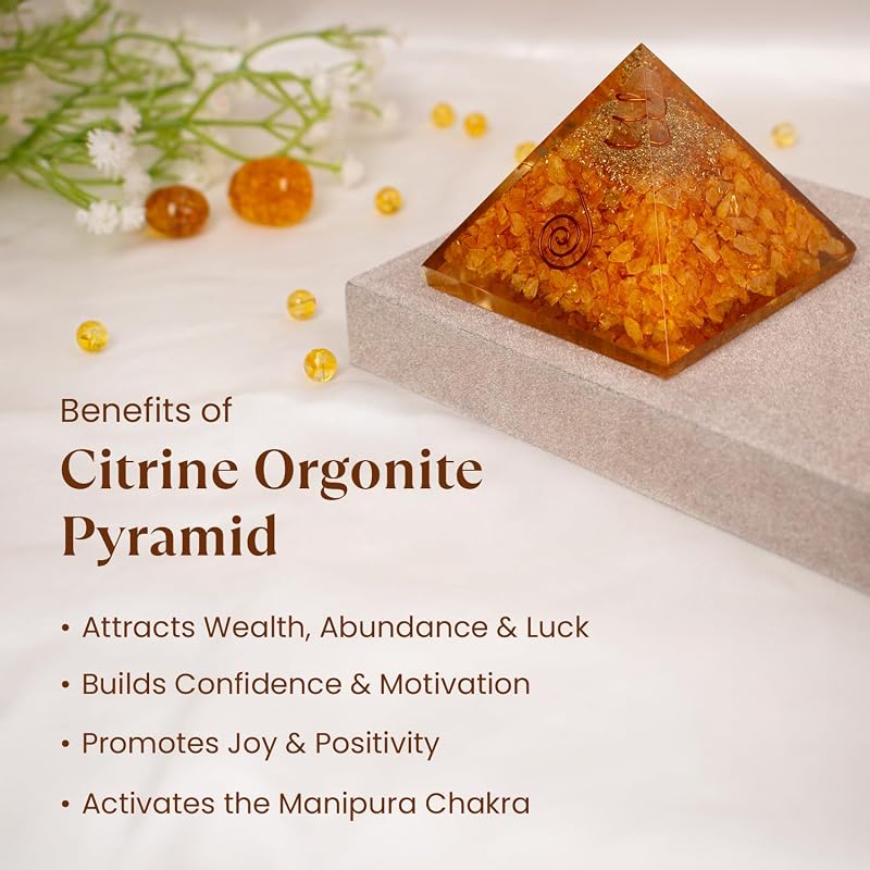 Astrotalk Citrine Crystal Resin Pyramid | Prosperity & Success Orgonite Pyramid for & Positivity | Vastu Items f