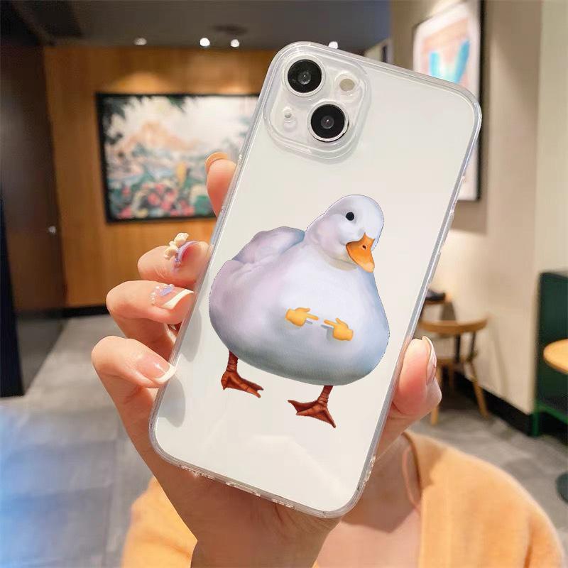 Cute Duck Cartoon Doubt Transparent Phone Case For iPhone 15 14 13 12 mini 11 Pro Max XS X XR SE 7 8 Plus Straight Edge Cover