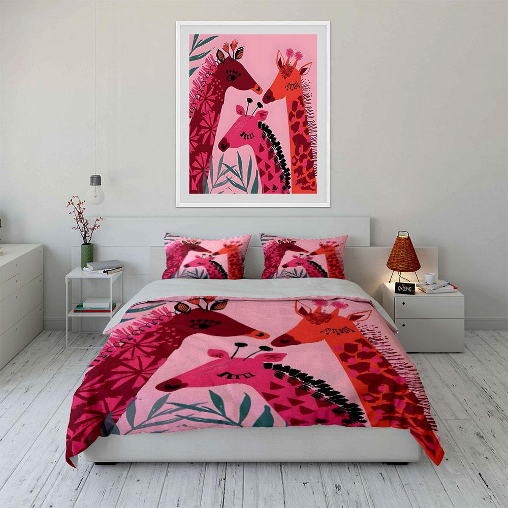 Colorful Giraffe Art Set Decor Soft Skin-Friendly Bedding Set Includes 1 Duvet Cover And 2 Pillowcase Gift