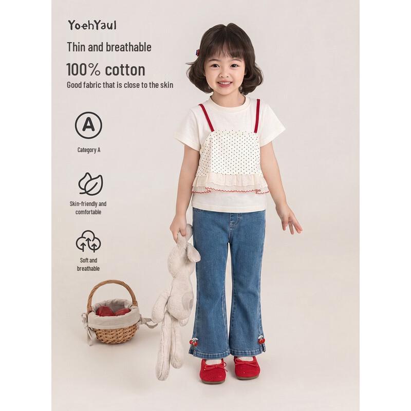 Girls Retro Polka Dot Short Sleeve T-Shirt 90 cm