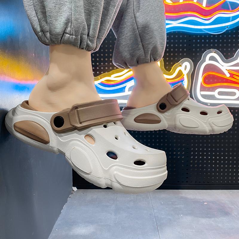 Fashion Summer Clogs Men Slip on Breathable Lightweight Thick Sole Water Beach Sandals Indoor Outdoor Fashion Cave Shoes