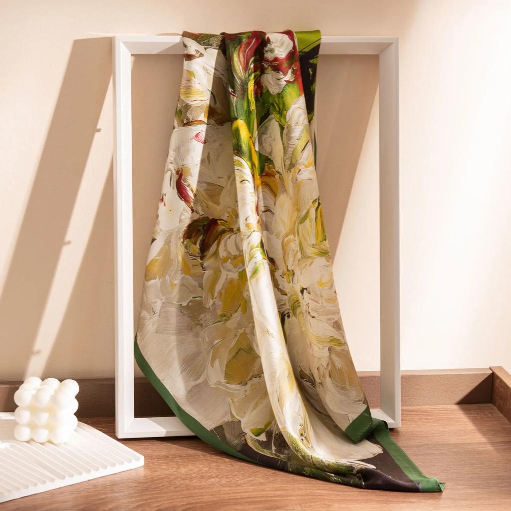 100% Mulberry Silk Scarf  Four Seasons Versatile Premium Printed Shawl