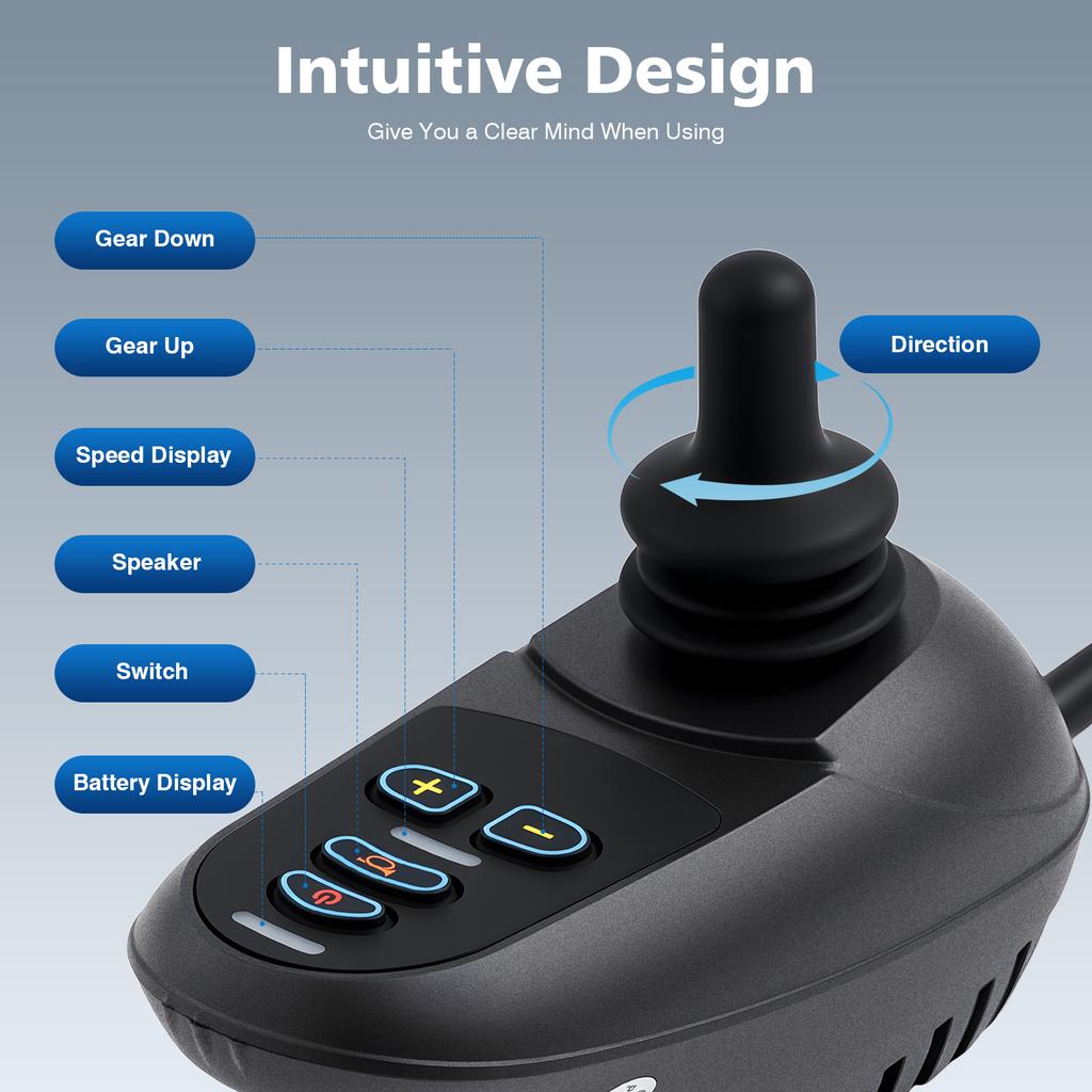 50A Electric Wheelchair Joystick Controller, 360° IPX3 Waterproof Joystick with Horn for Seniors & Disabled