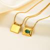 Square Pendant Necklace Stainless Steel Natural Stone Inlay Box Chain for Women Vintage Healing Jewelry Waterproof