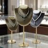 Velvet Necklace Display Stand – Gold Base Jewelry Bust Jewelry Organizer Display Stand Prop Elegant Storage for Accessories