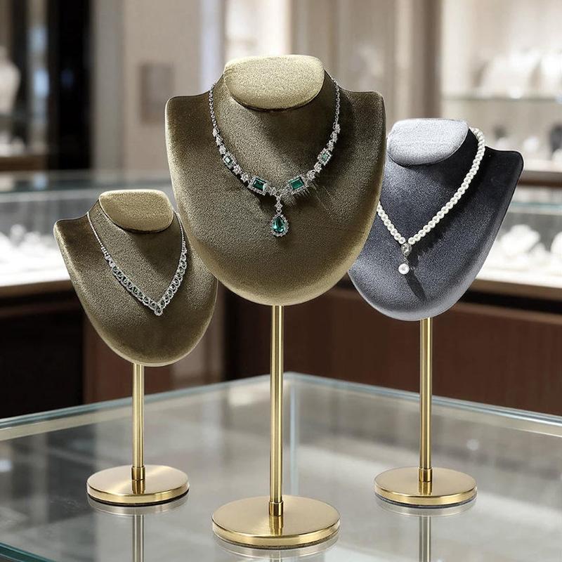 Velvet Necklace Display Stand – Gold Base Jewelry Bust Jewelry Organizer Display Stand Prop Elegant Storage for Accessories