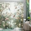 Cortina de Ducha Floral con Pájaros Vintage, Estampado de Peonías Estilo Asiático, Poliéster Impermeable Decoración de Baño