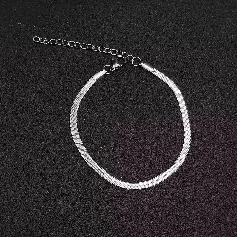 

1pc Snake Chain Thin Bracelets Flat Blade Chain Width 4mm Stainless Steel Snake Chains Bracelet Unisex Party Jewelry Gift