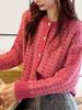 2024 Pink Plaid Knit Cardigan: Cute, Slimming, and Fashionable Spring/Autumn Sweater for Women