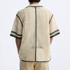 Zara Loose Color Block Vintage Casual Short Sleeve Shirt Men shirts Faded-White 7200311-251