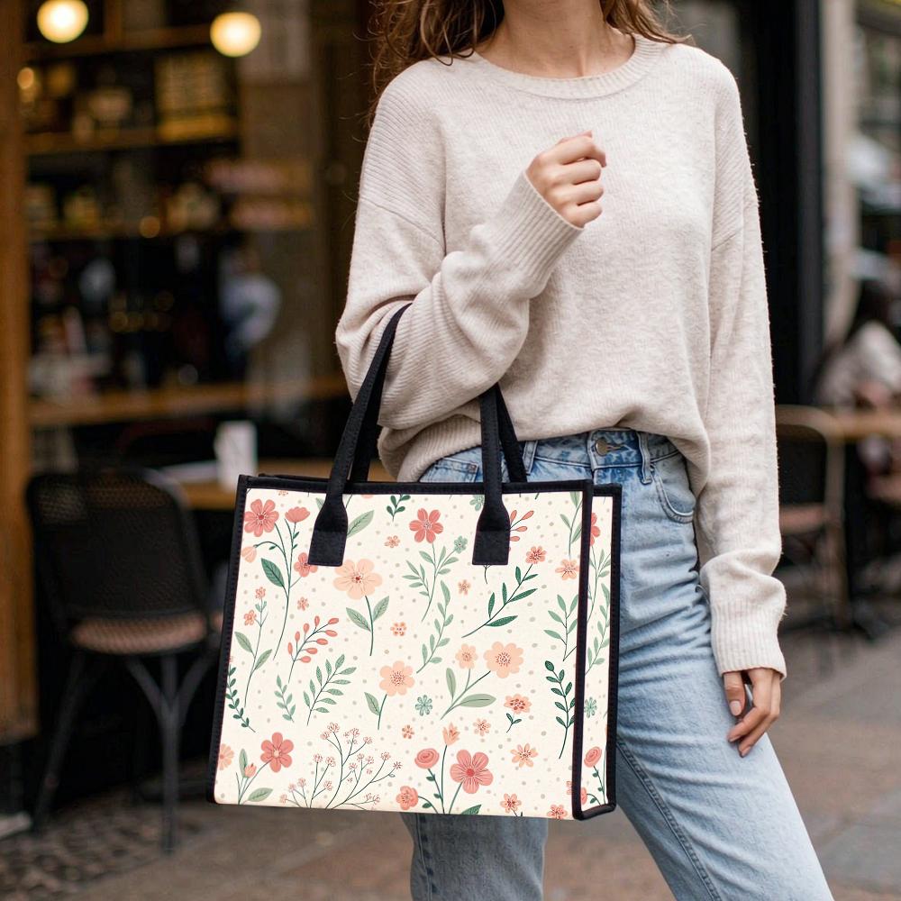 Floral Print Ladies Casual Daily Tote Bag Fashion Lightweight Portable Shopping Shoulder Bag for Women