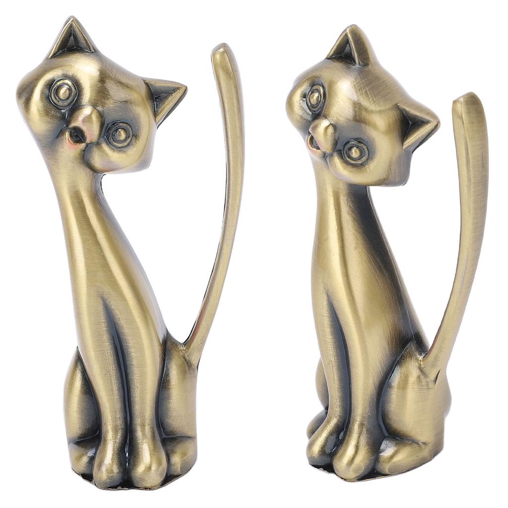 Cat Ring Holder Cat Statuette Style Zinc Alloy Sturdy Durable Retro Style Glossy Ring Organizer for Rings Jewelry