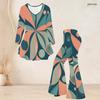 Women Plus Size Round Neck Three Quarter Sleeve Printed Flared Top And Flared Pants Two Piece Set