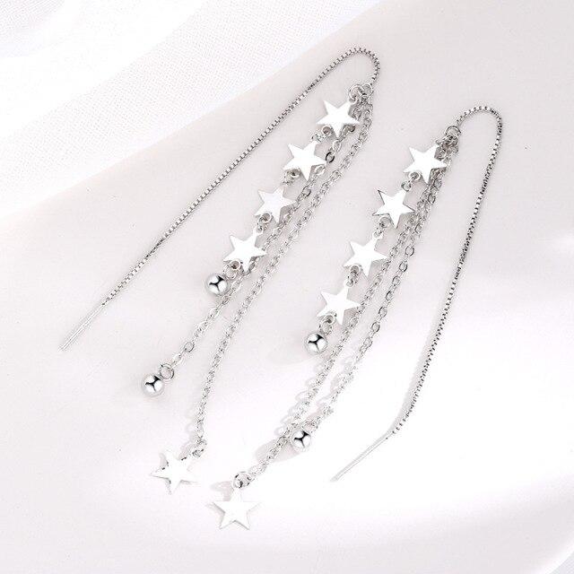 925 Sterling Silver Meteor Shower Ear Line Dámské náušnice s dlouhým střapcem Hvězda Řetízkové náušnice Korejské malé svěží šperky na přání