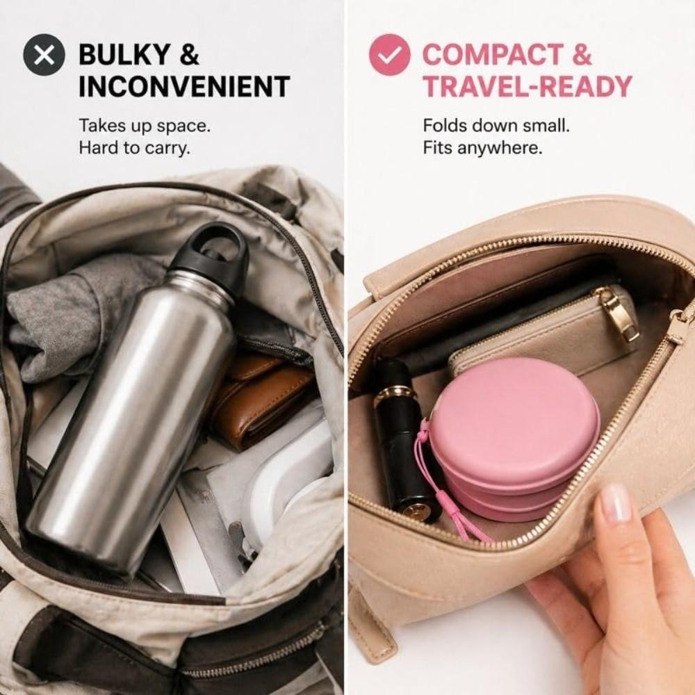 with Lid Mini Silicone Cup with Strap Folding Water Cup Durable Portable Pocket Cup  Outdoor Use
