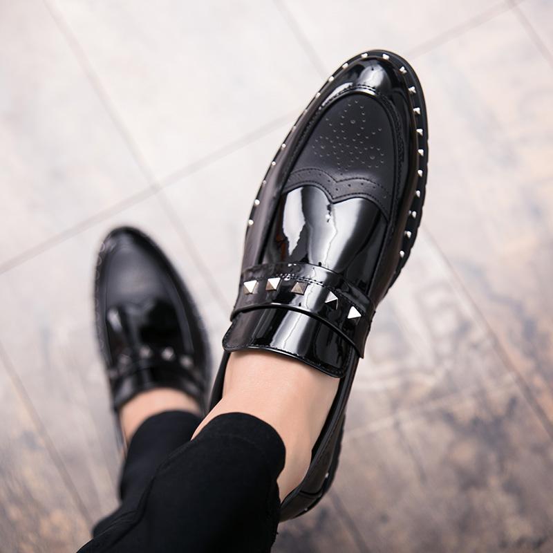 Men Black Loafers Leather Shoes Formal Business Shoes Wedding Dress Prom Punk Shoes Over Sized