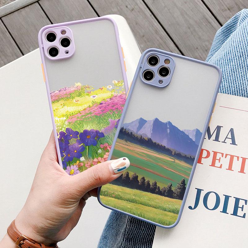 Field Flower Scenery Phone Case For iphone 7 8 Plus SE2 16 15 11 12 13 Pro Max 12 13 Mini 14 Plus X XR XS Shockproof Cover Funda