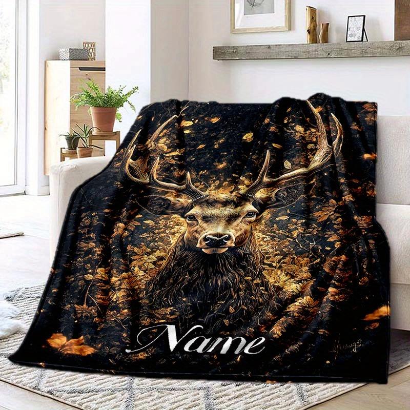 Glowing Elk Customize Your Name Blanket Used For Chair Office Sofa Bed Camping Soft And Warm Giving Friends And Relatives Birthday Graduation Gift