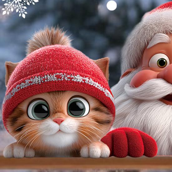 Yousheng Santa Claus Cat Window Cling Removable Waterproof PVC Winter Merry Christmas Static Glass Sticker Holiday Party Decoration Decal