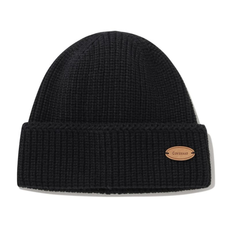 

COVERNAT Шапка-бини из акрила с нашивкой из натуральной кожи, черная F