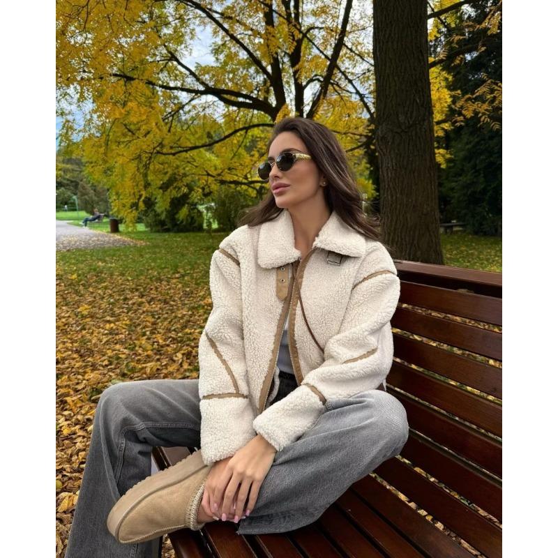 Shearling-like Coat Winter Arrivals Women's Fleece Reversible Long Sleeve Stand-up Collar Warm Jacket Coat