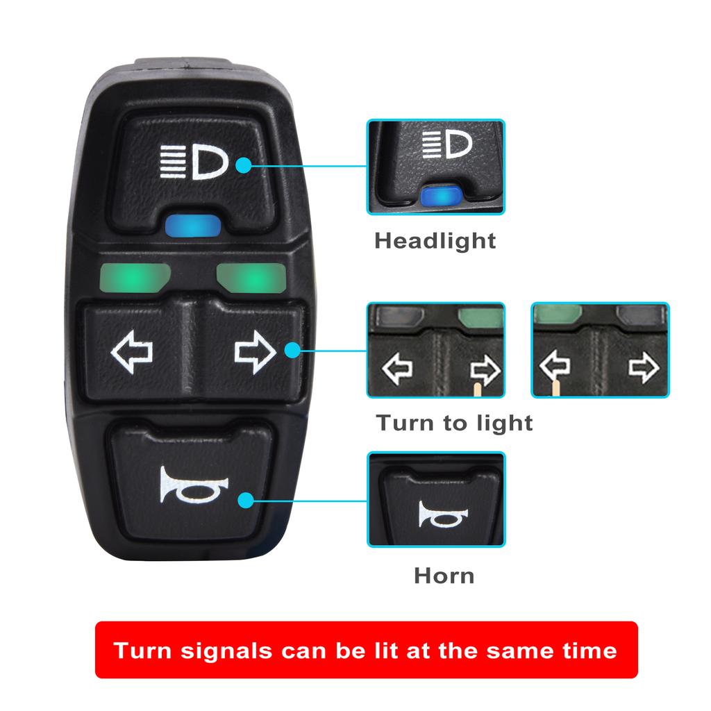 3 In 1 Electric Bike Scooter Switch Headlight Turn Signal Horn Switch 36V / 48V ON/OFF Control Switch Waterproof for E-Bike