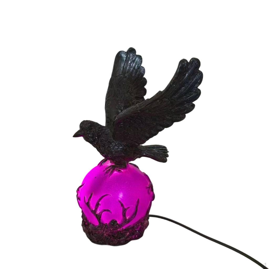 Raven Lamp Black Gothic Light Halloween Bird Sculpture with for Tabletop, Nightstands,