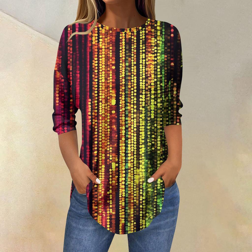 Womens T Shirts 3/4 Sleeve Shirts Solid Color Pullover Summer Spring Tops Blouses