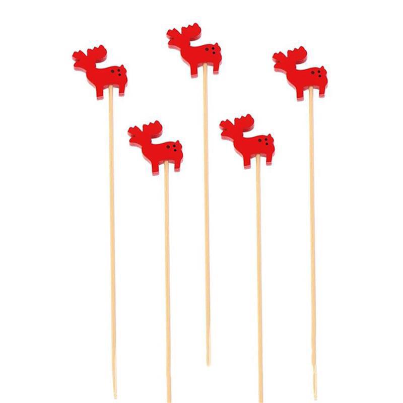 4Packs Christmas Bamboo Skewers Disposable Food Dessert Toothpicks Fruit Salad Fork New Year Party Decoration Supplies