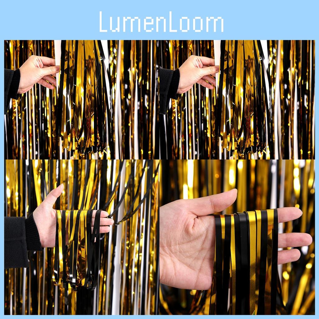 Eleganter schwarzer und goldener Regenvorhang für festliche Partydekorationen und Halloween-Veranstaltungen