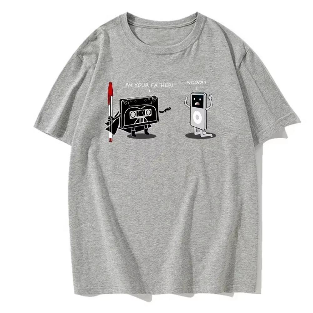 Neues Herren Kurzarm Fun T-Shirt Lustiger Musikplayer Print Sommer Atmungsaktiv Locker Baumwolle Rundhals Hip-Hop T-Shirt