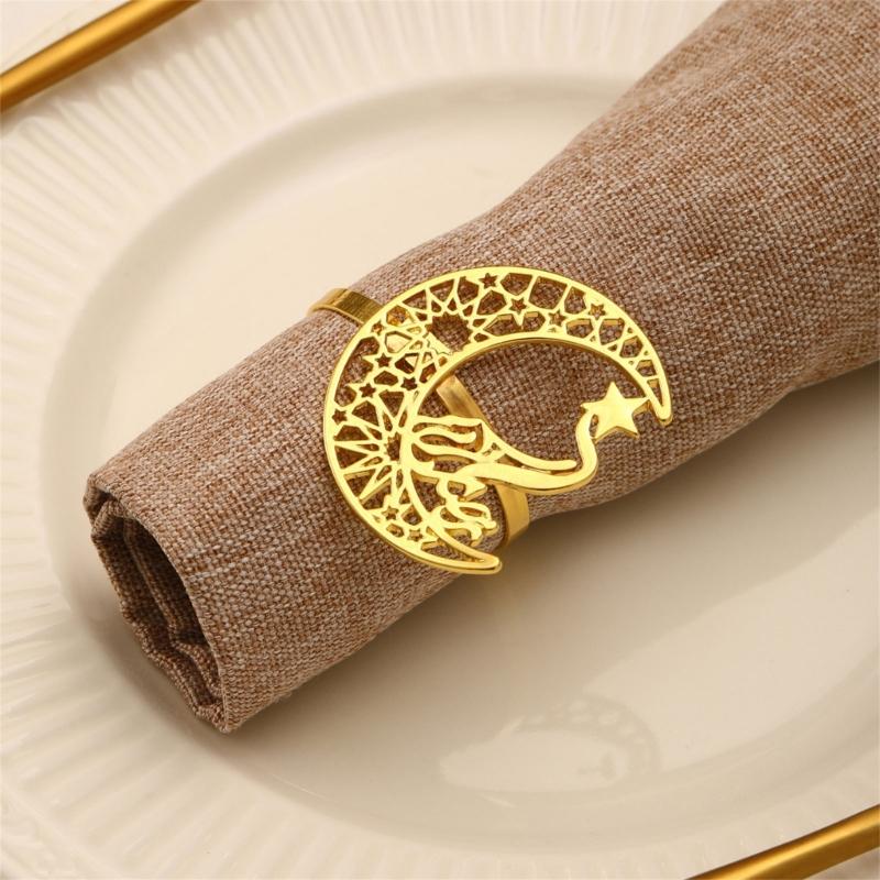 Pack of 2 Napkin Rings Christmas Moon and Star Napkins Holder Metallic Napkin Buckle Sophisticated Plating Accessories