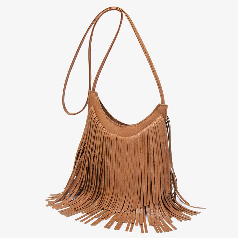 Retro Pendant Feeling Fringed Messenger Bag Temperament Matte Texture Shoulder Underarm Bag Large Capacity Storage Bucket Bag Tide