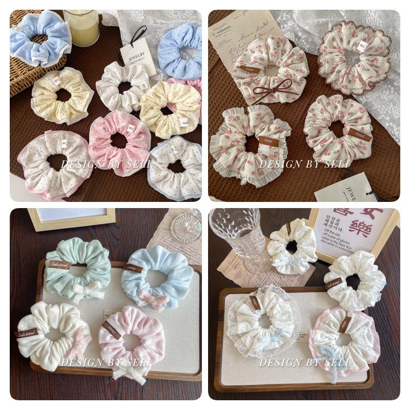 Soft Knitted Collection Autumn Winter Sweet Scrunchie Polka Dot Floral