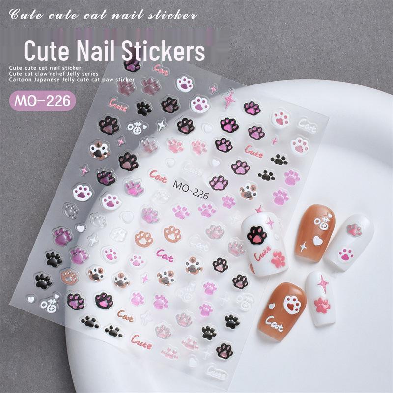 Horký prodej 3D japonské růžové zvířecí a kočičí tlapky ražené samolepky na nehty