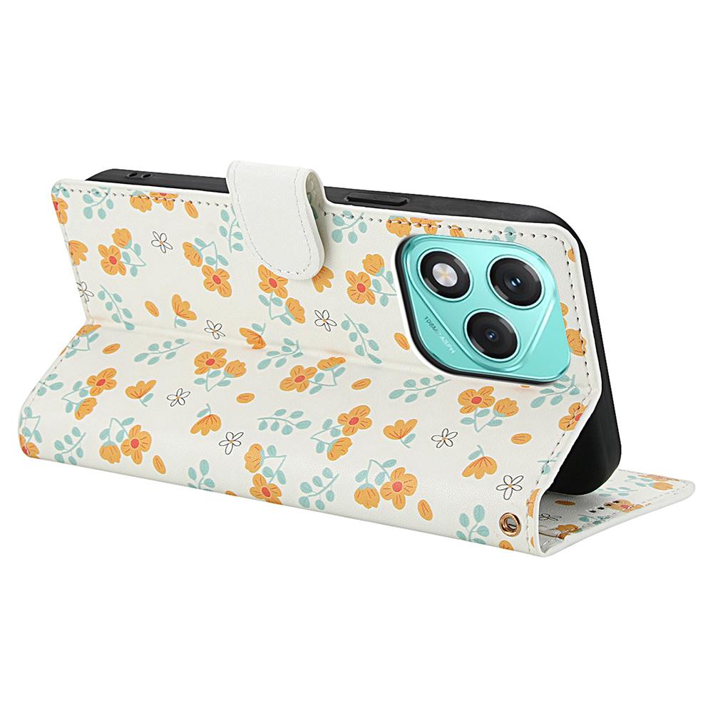 For Honor 400 Lite 5G Wallet Case Rhombic Floral Design Leather Flip Phone Cover with Strap