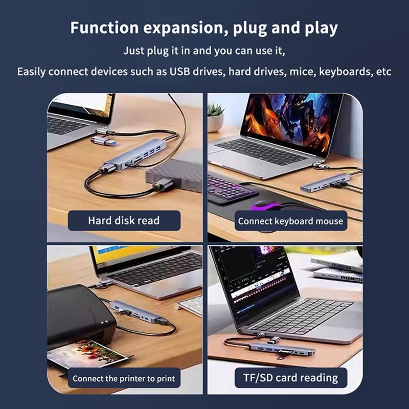 8 In 1 Usb Type C Hub Docking Station With 3.5Mm Audio Jack Adapter Micro Tf Sd Card Reader For Macbook Laptops Tablet Phone